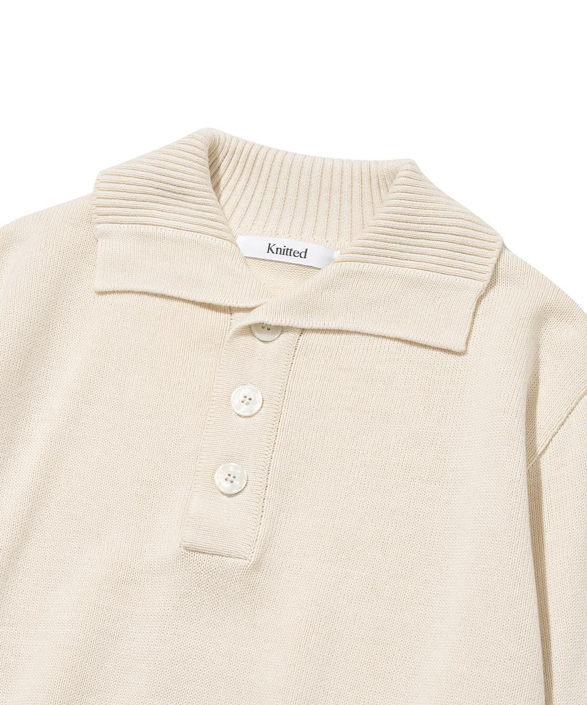 KNITTED Cotton Button Collar Knit Oatmeal
