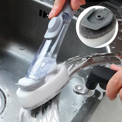 Plate Dish Pot Washing Brush with Liquid Dispenser Scrubber Multi-function Kitchen Washing Sponge Lazy Cleaner Householder Tools