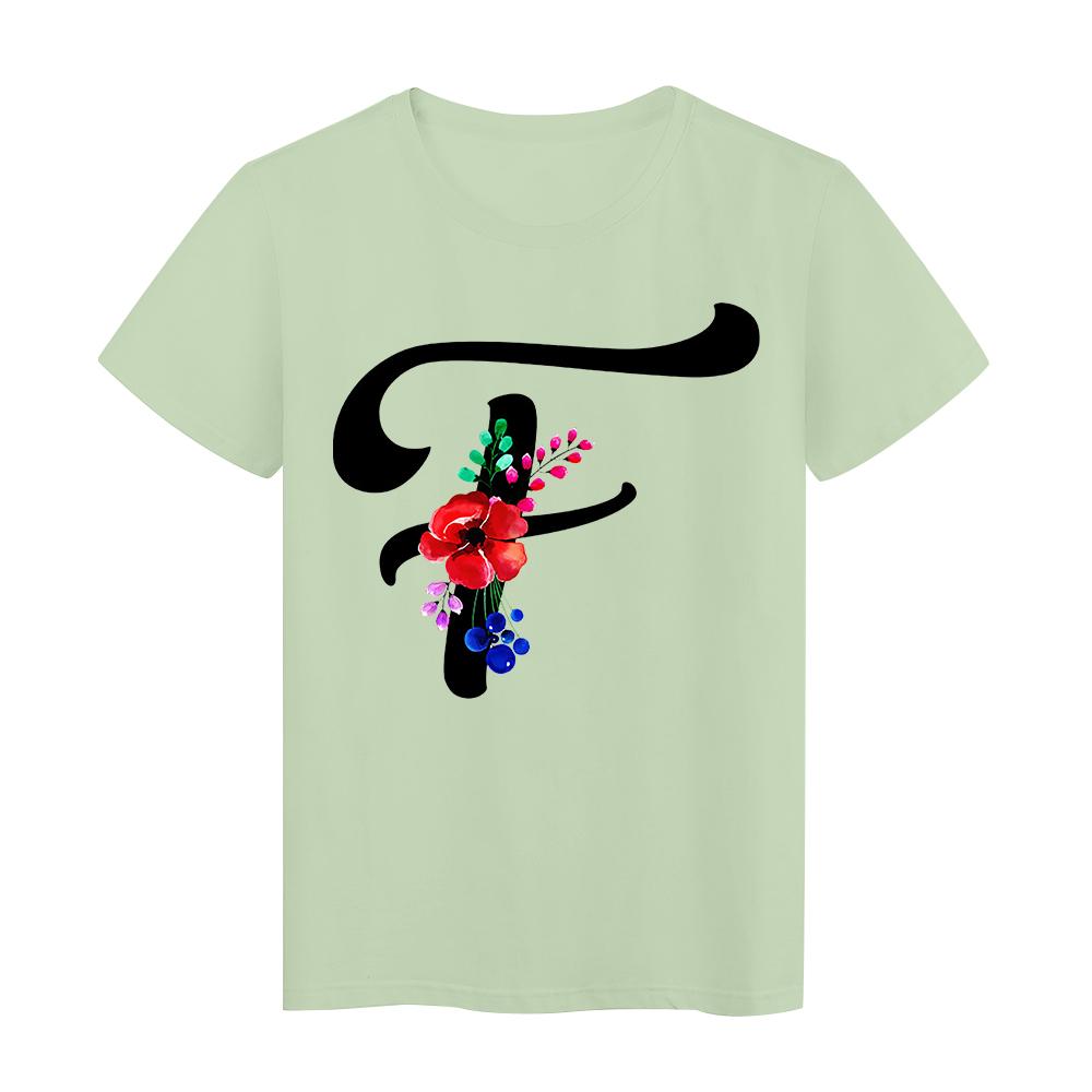 Cute Multicolor F T Shirt Women Flower Printed Aesthetic Short Sleeve Minimalism Loose Style Lettre