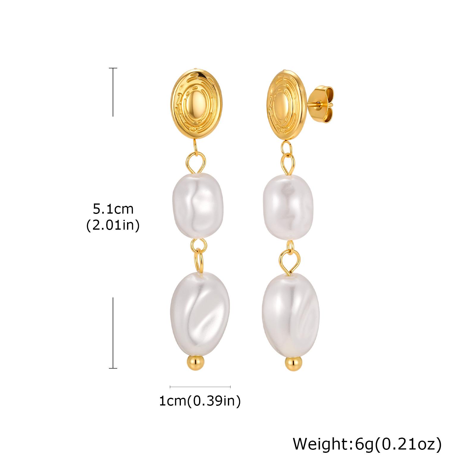 Vnox Stainless Steel Irregular Textured Oval Imitation Pearl Earrings Gold Plated Pearl Dangle Earrings Jewelry Birthday Gift