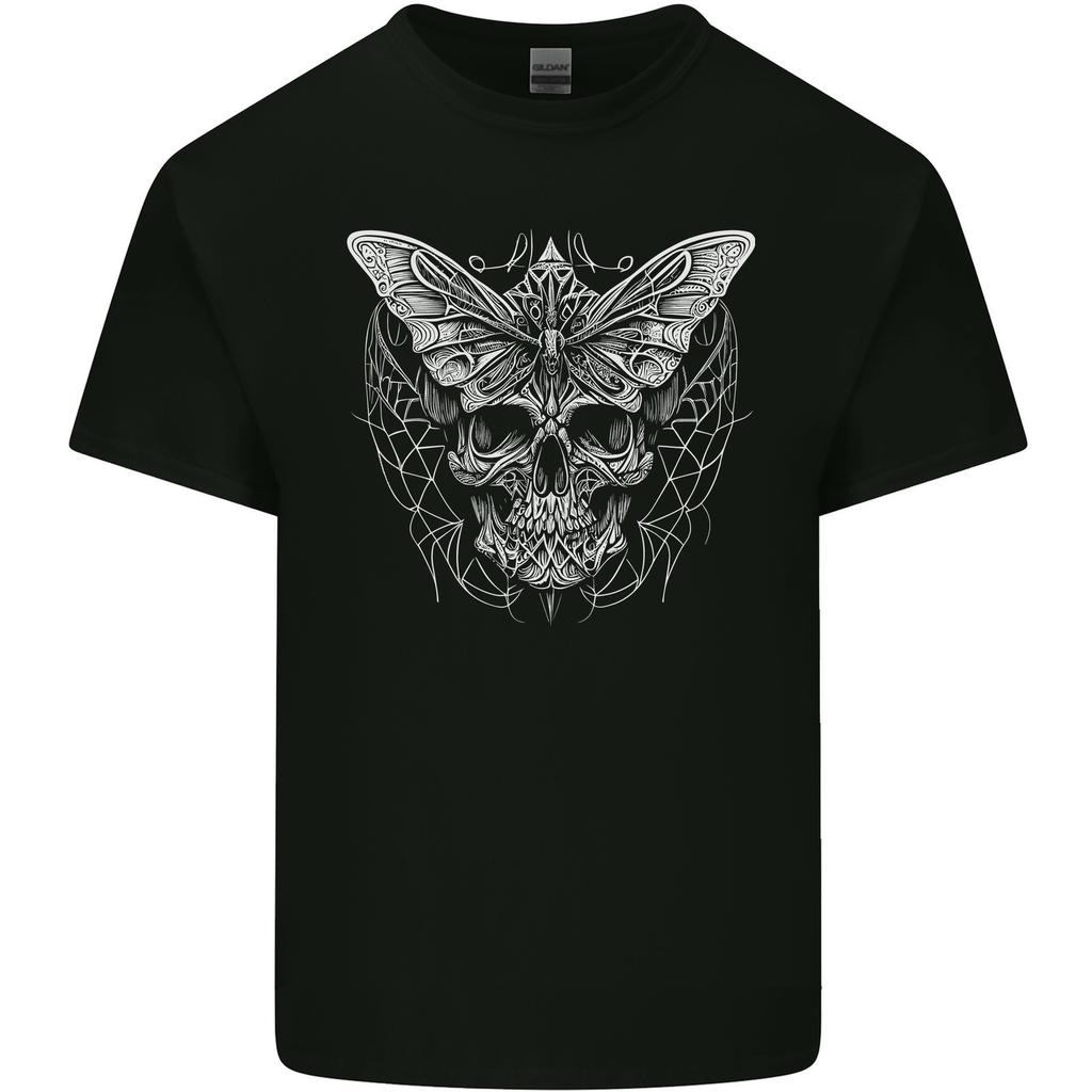 26 A lightweight cotton t-shirt for men with a white butterfly skull- Unisex T-Shirt