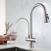 Nickel/Svart 304 Rostfritt Stål Utdragbar Kökskran Dubbelhandtag Enhål Vattenrenare Tvätt Varmt Och Kallt Handfatkran