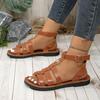 Fashion Sandals Women's 2025 Fashion Leather PU Round Toe Ankle Metal Buckle Platform Women's Shoes Handmade Flat Sandals In Summer