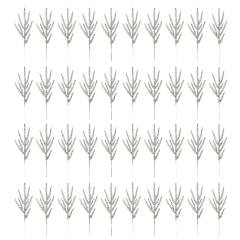 40Pieces Faux Pine Stems For Christmas Tree Decors Realistic Needle Weather Resistant Long Time Holiday Ornament