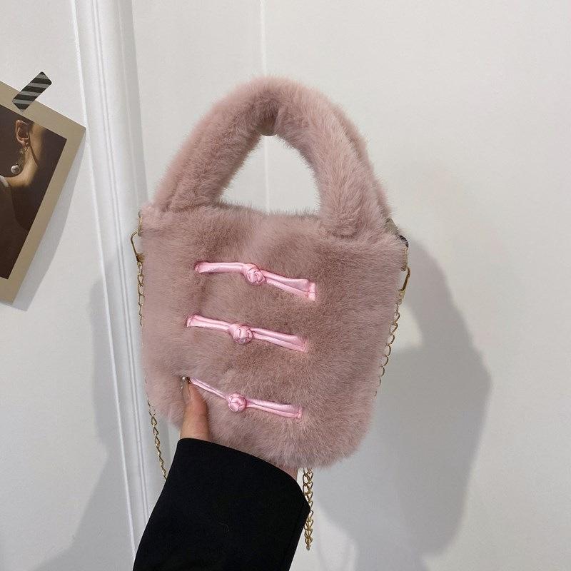 Furry Small Bag Women's 2025 New Fashion Hand Bucket Bag Autumn and Winter Plush Chain Messenger Bag