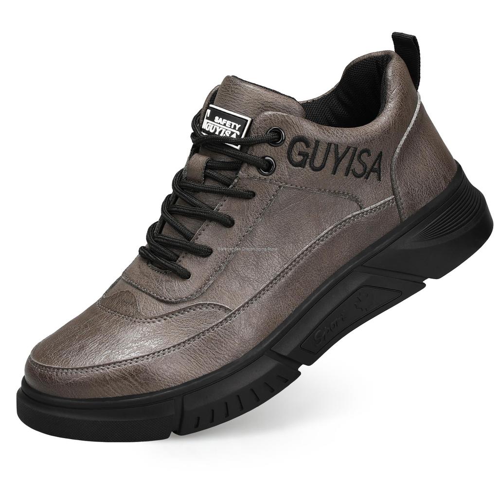 Fashion Split Leather Safety Shoes Men Steel Toe Sneaker Black Work Boots Kitchen Bussiness Safety Boots Industrial Work Shoes Man Boots