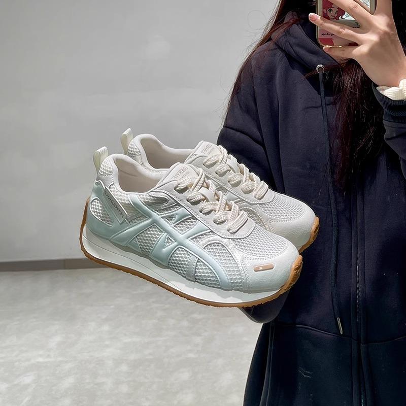 Retro Versatile Sports Jogging Shoes Women's Spring New Leather Mesh Breathable Lightweight Casual Dad Shoes