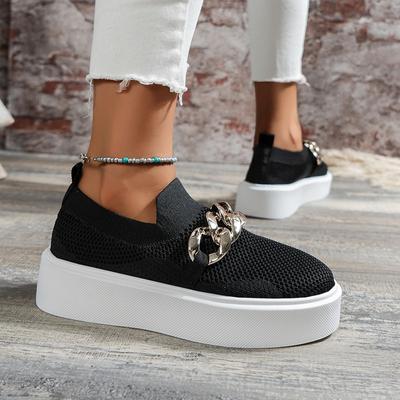 Chaussures de Printemps et d'Automne Grande Taille à Semelles Épaisses Tissées à l'Air Respirantes Chaussures Décontractées Chaussures pour Femmes