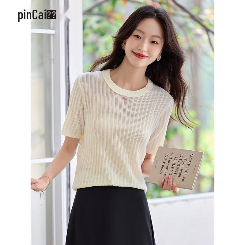 Pincai Women s Simple Solid Round Neck Knit Short Sleeve T-shirt M