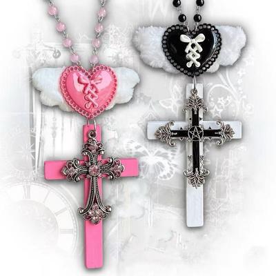Y2K Large Angel Cross Necklace Spice Girl Sweet Cool Subculture Niche Flavor Atmosphere Gothic Sweater Chain Tide