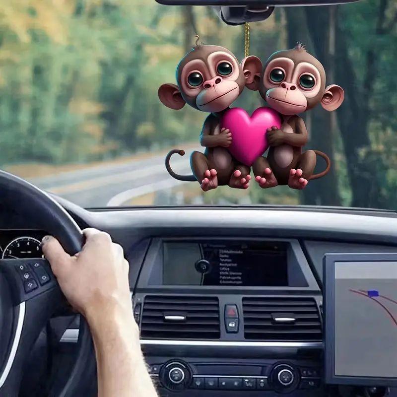 Acrylic Whimsical Pig Rearview Mirror Hanging Decoration Fun Car Interior Accessory