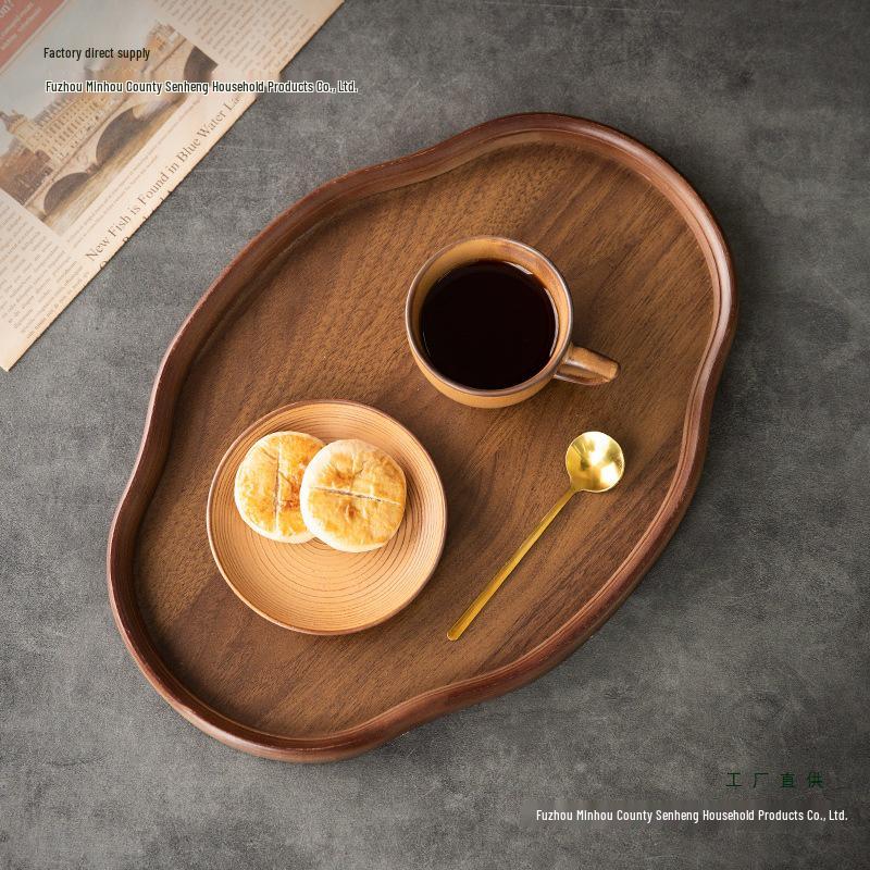 Creative Walnut Dessert & Fruit Plate with Teacup Holder - Bamboo & Wood Tea Tray