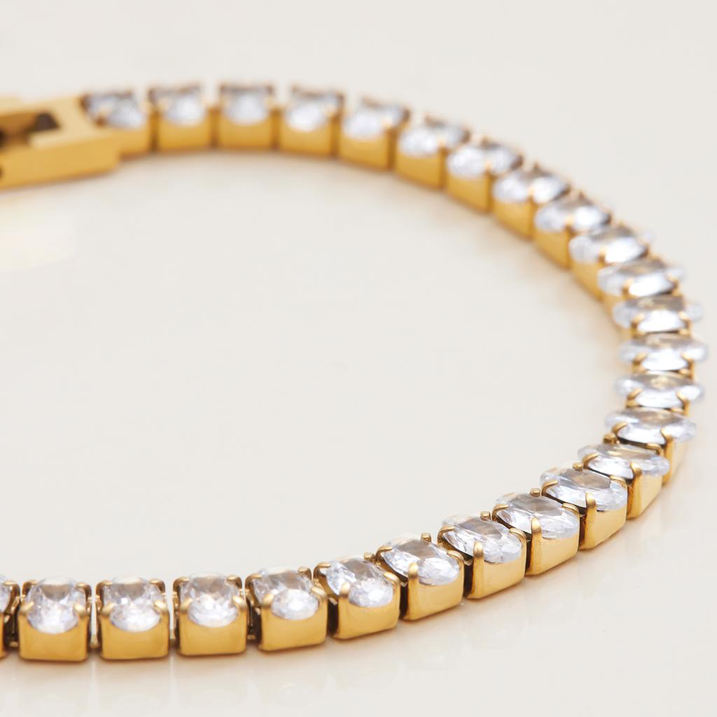 Youthway Full Zirconia Setting Strap Buckle Tennis Chain Bracelet Stainless Steel Classic Trendy Zirconia Bracelet