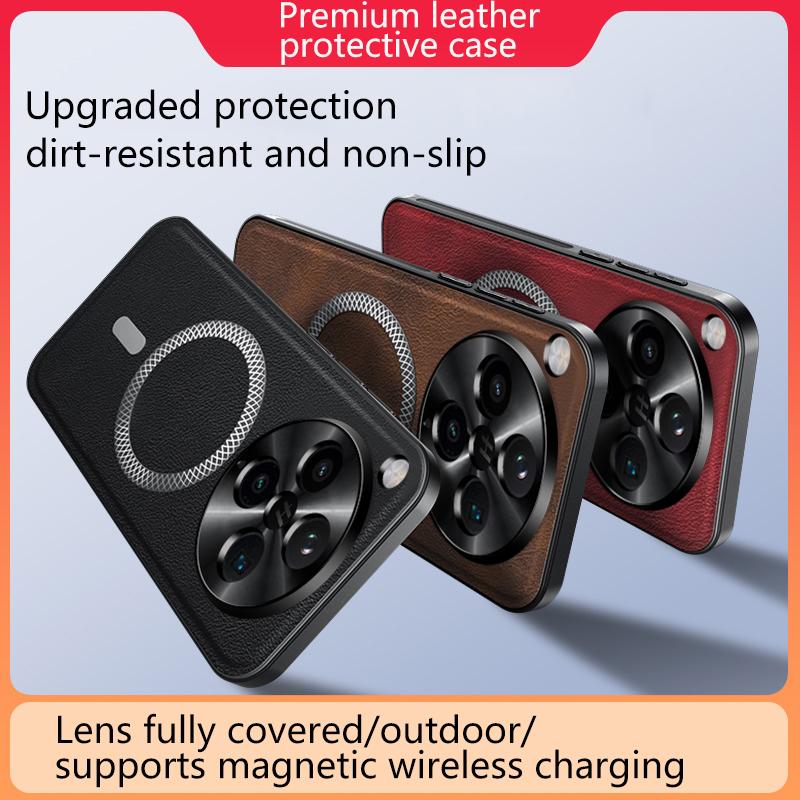 Luxury PU Leather Phone Case For Oppo Find X8 Ultra X8 Pro X8s X8s+ Magsafe Magnetic Metal Ring Lens Protection Shockproof Cover
