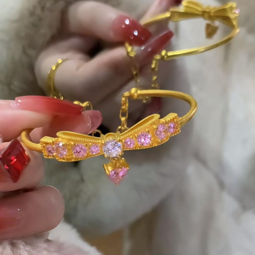 

Luxury Gold Butterfly Pink Zircon Bracelet Princess Bow Fashion Jewelry for Women