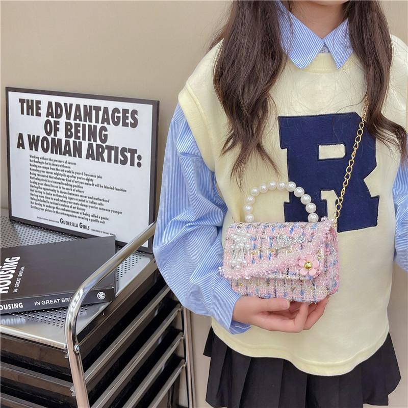 Simulated Pearl Chain Handbag Children Shoulder Bag Outdoor Trendy Crossbody Bag