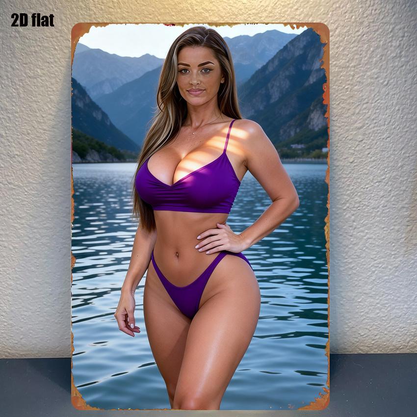 pc Lakeside Scenery And Purple Swimsuit Beauty Combination Sign Retro Country Metal Plaque cm Metal Sign 20x30cm(7.8x11.8inch)