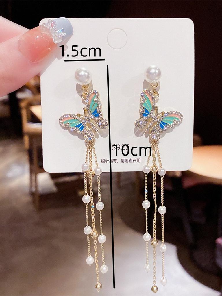 2pcs stylish, sweet, long Zircon butterfly women's earrings suitable for party accessories