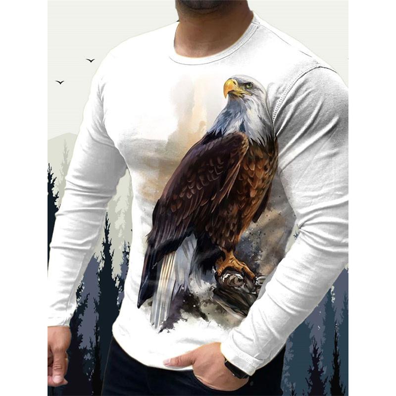 3D Printed Wolf Eagle T Shirt For Men Vintage Animal Pattern Tees Spring Autumn Long Sleeves O-Neck Tops Loose Street T-Shirts