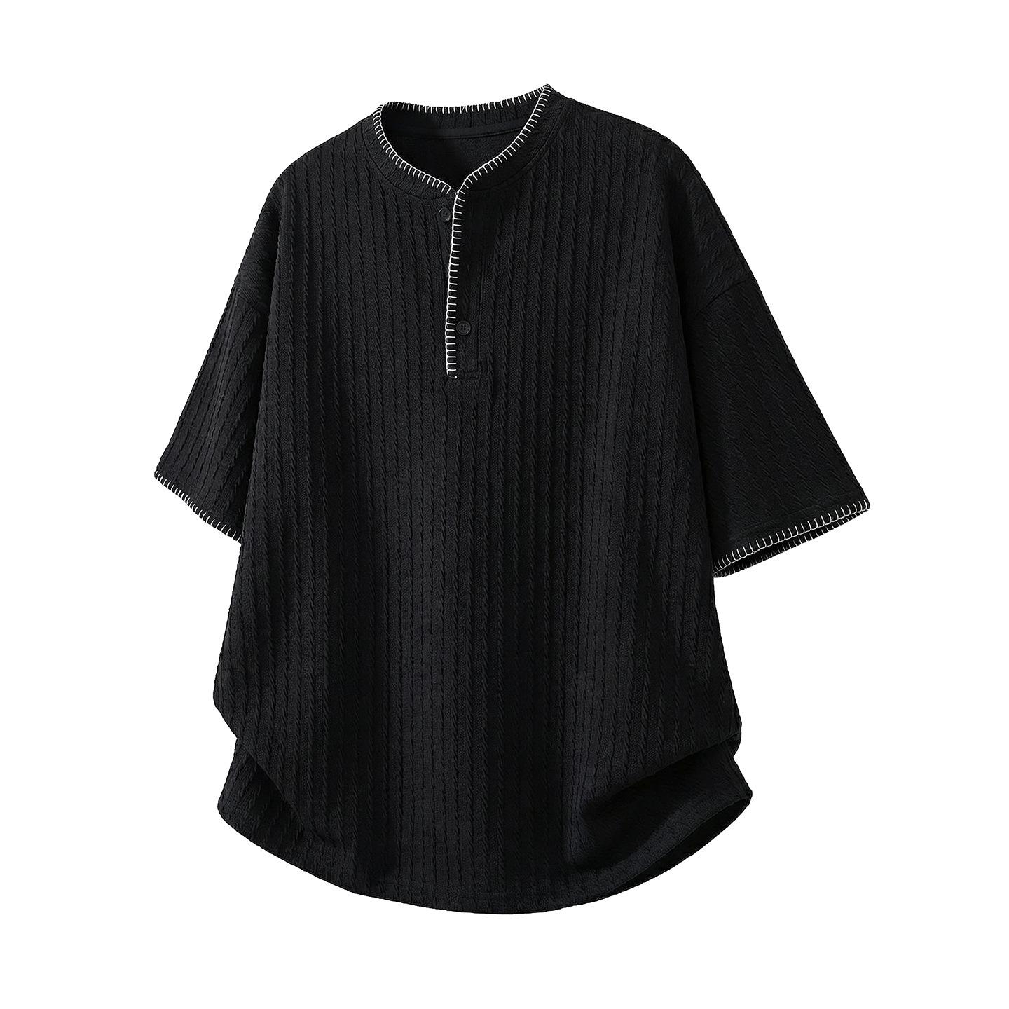 

Men s Retro Textured Knit Henley T-Shirt with Contrasting Stitch L чорний