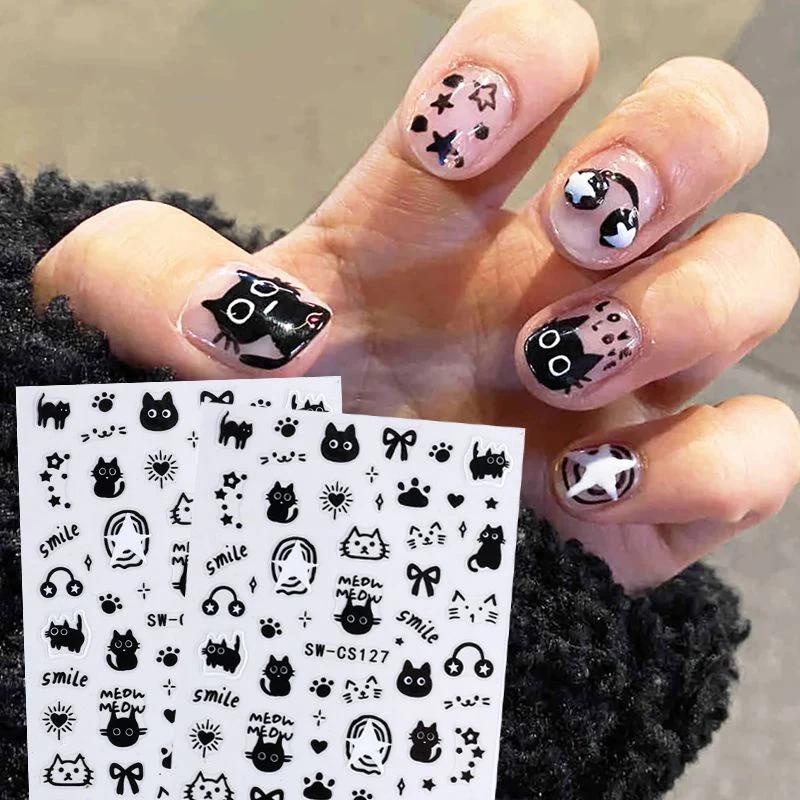 1/3 Stück Kawaii Cartoon Katze Nagelsticker Tierpfote Slider Nagelkunst Maniküre Dekorationen Y2K Sterne Buchstaben Abziehbilder Werkzeuge
