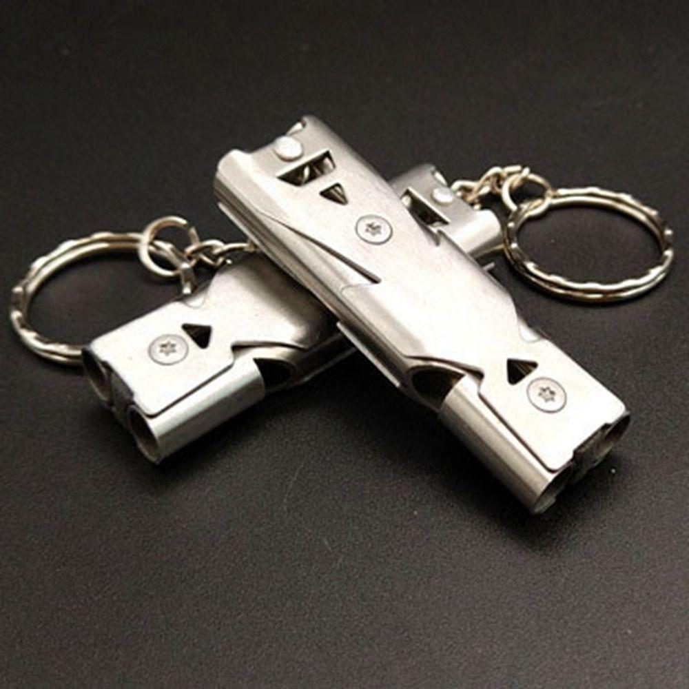 6 Colors High Decibel Whistle Stainless Steel Camping Hiking Tool Double Pipe Whistle  Outdoor Tool