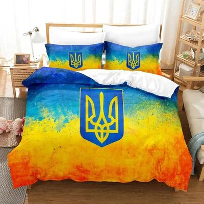 Parure de lit avec housse de couette et taie d'oreiller, motif drapeau ukrainien imprimé en 3D, pour garçons et adultes