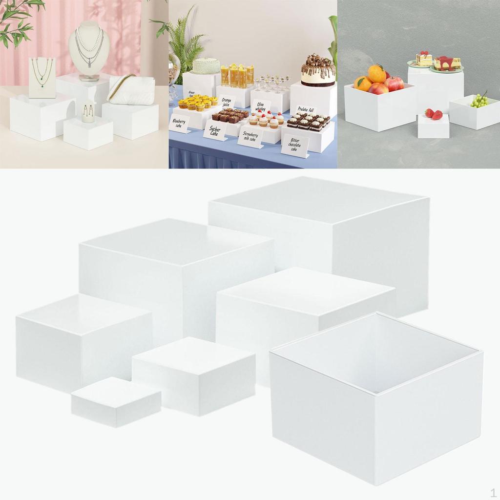 7 Pieces Acrylic Cube Display Box Riser Nesting Table Stand 5 Sided Buffet