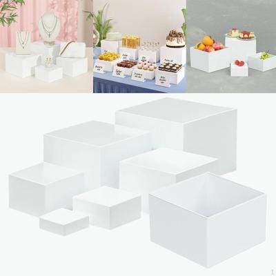 7 Parça Akrilik Küp Teşhir Kutusu Yükseltici İç İçe Geçen Masa Standı 5 Kenarlı Büfe