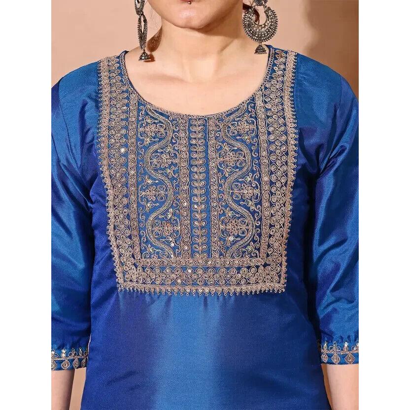 Indian Women Art Silk Kurta Pant Dupatta Set Bollywood Party Wear Tunic Kurti VF-20151