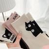 Fashionable Middle Calf Socks with Cartoon Cats Print in Soft Cotton Color Block Student Crew Socks Hosiery for Women