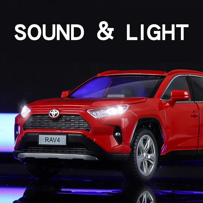 1/24 Scale Toyota RAV4 Off-Road SUV Model Car Metal Diecast Vehicle Simulation Collection Sound & Light Toy for Kids Boys Gift