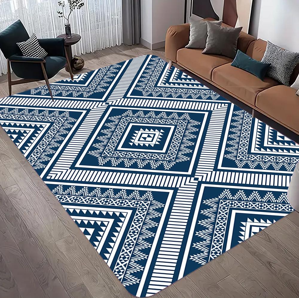 Boho Geometric Area Rug Geometric Stripes Ethnic Home Decor Carpet Soft Non-Slip Floor Mat for Living Room Bedroom