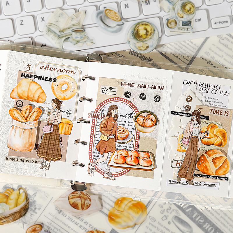 100 Sheets/box Bread Coffee Dessert Pattern Sticker For Hand Account Collage Material DIY Diary Notes Message Decoration