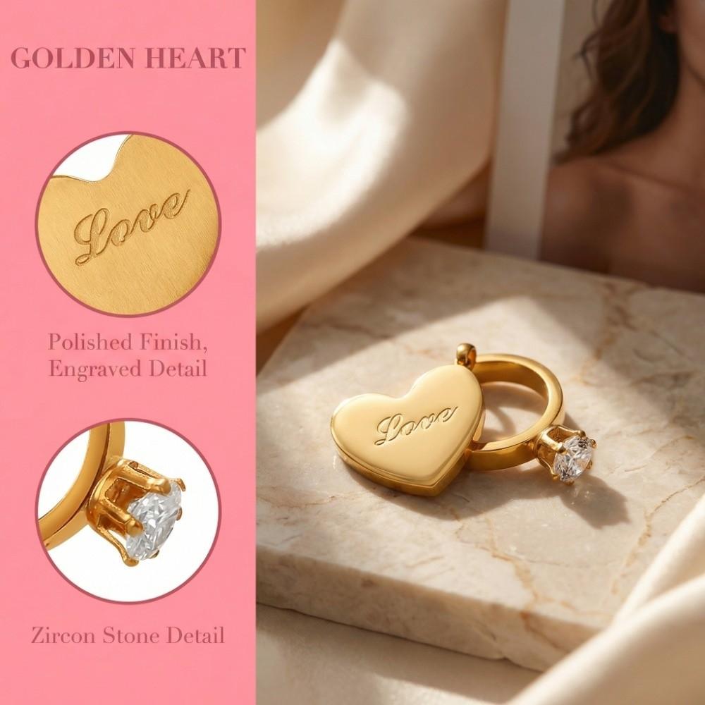 Stainless Steel Heart Ring Pendant Necklace Vintage Romantic Heart Necklace  Couple