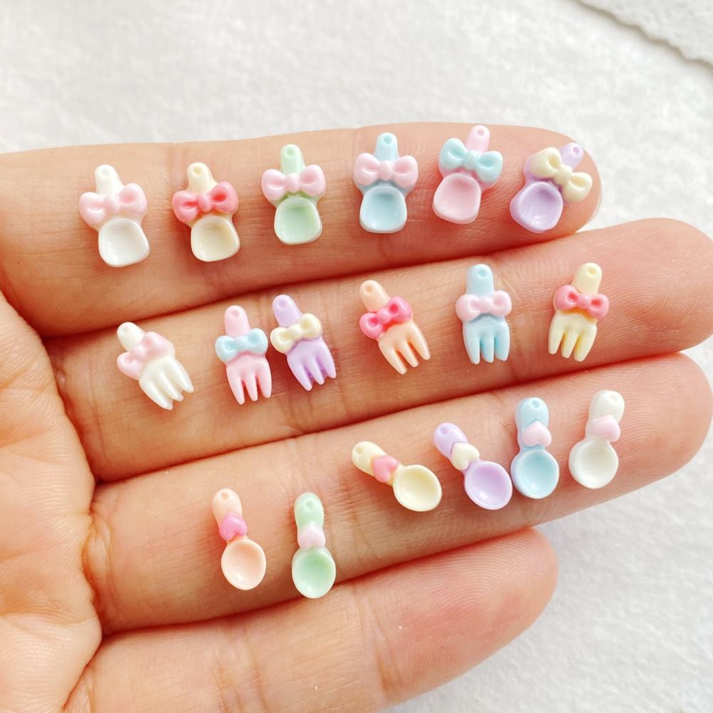 100pcs Colorful Resin Kawaii Mini Cute Mini Bow Spoon Fork Nail Art Flat back Stone Figurines Scrapbook DIY Jewelry Decor Crafts
