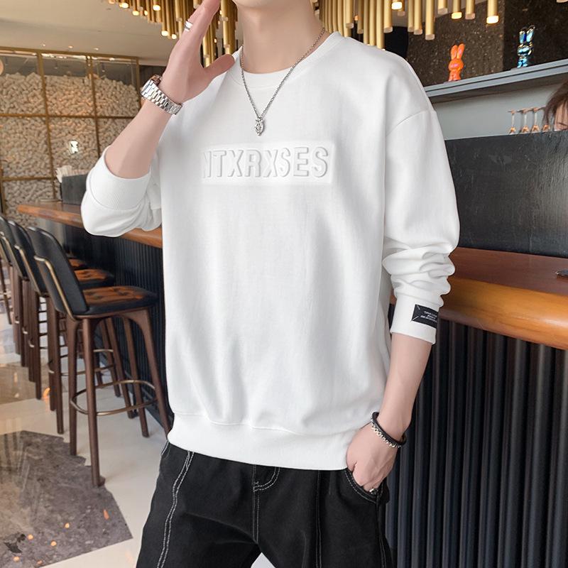 

Men s Korean Style Long Sleeve Sweatshirt - Loose Fit Round Neck for Spring & Autumn - Trendy Hong Kong Chic XXL белый
