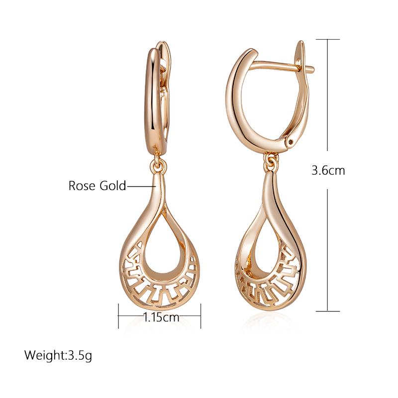 Kinel Square Cutout Long Dangle Earrings For Women Rose Gold Color Luxury Party Fine Jewelry Trendy Drop Earrings