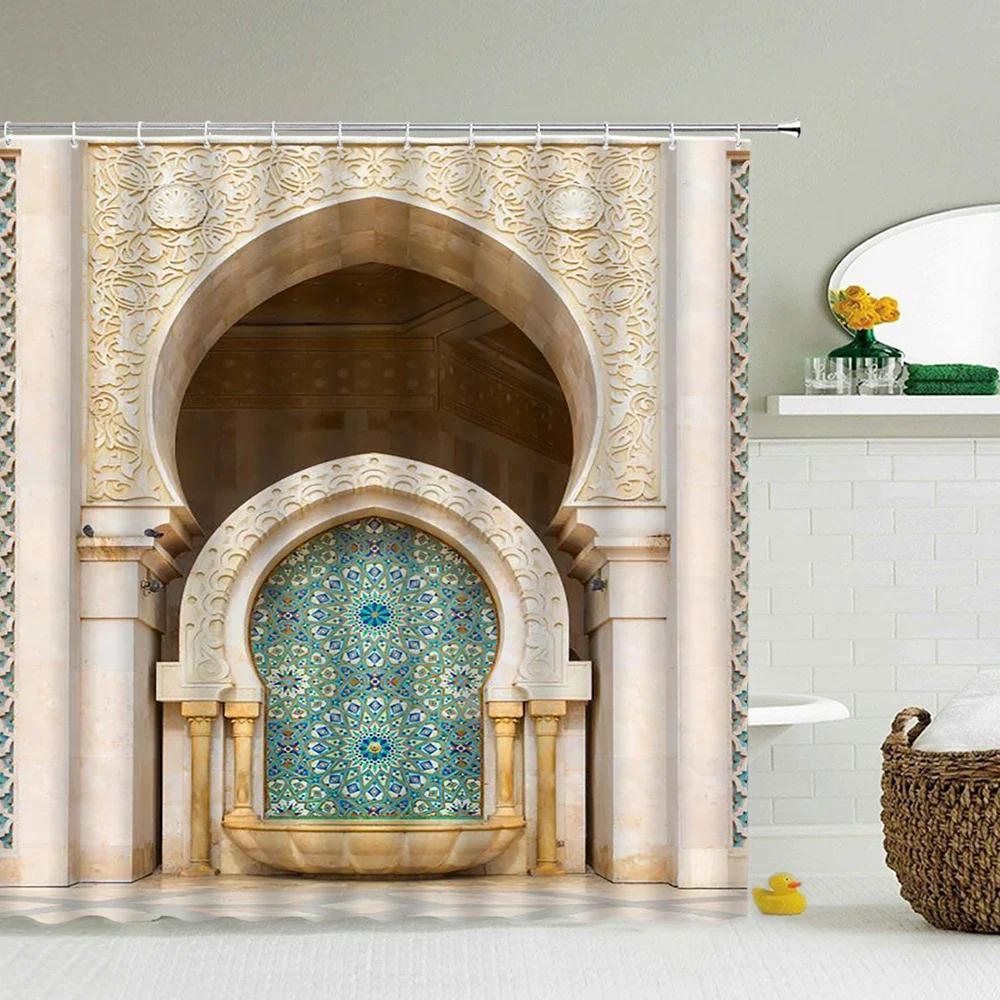 

European Arch Door Shower Curtains Bathroom Curtain Printed Waterproof Polyester Fabric Bath Screen Curtain For Home Decor With W60H190(CM)-1 Pcs