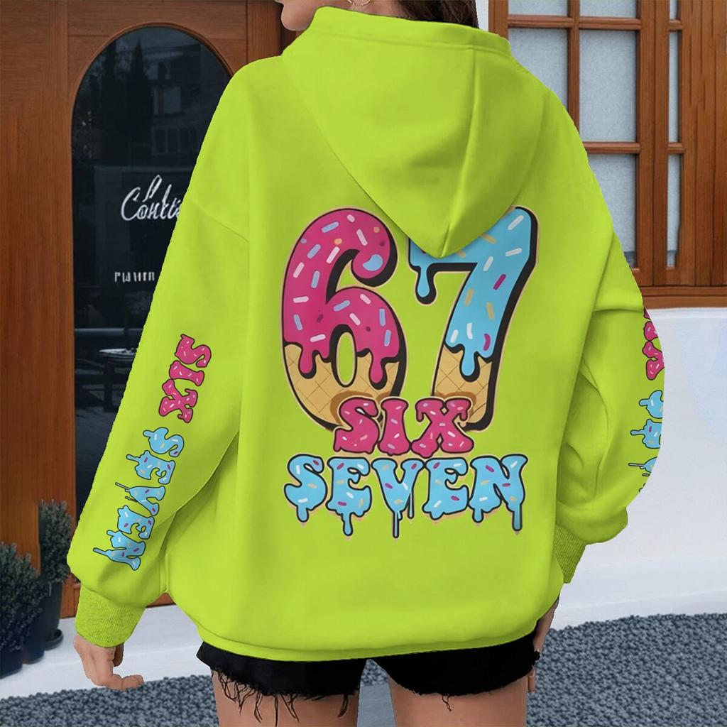 Spring Autumn Ice Cream Style Six Seven Kids Hoodies Boys Number 67 Print Cartoon Streetwear Fun Six Seven Girl Hoody