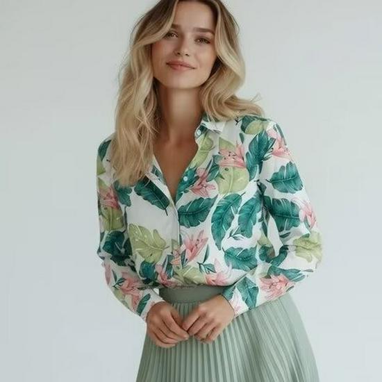 2026 Retro Floral Print Lapel Shirt - Loose, Slimming, Long-Sleeved for Spring/Autumn M