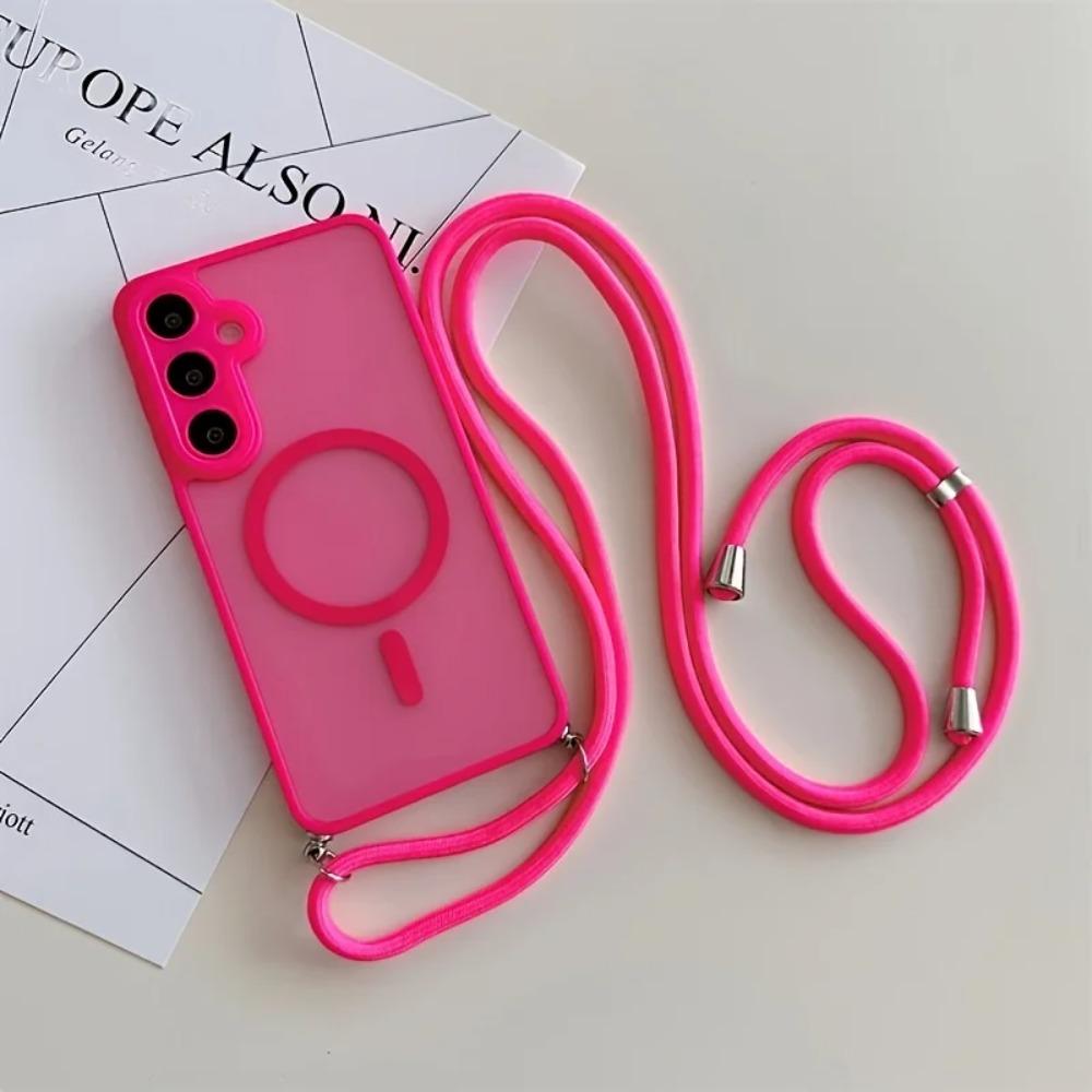Magnetic Hard PC Case For Samsung Galaxy S26 S25 Edge S24 FE S23 Ultra Plus For Magsafe Shockproof Cover With Crossbody Lanyard