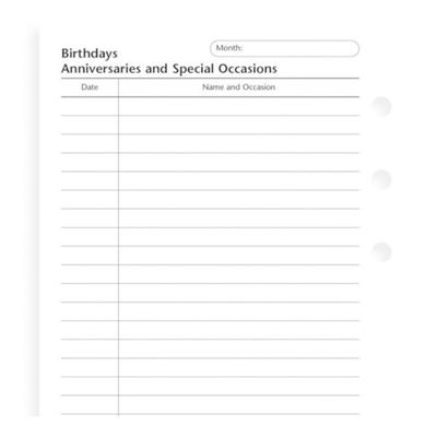 Filofax Filofax Pocket Birthdays Anniversaries Refill