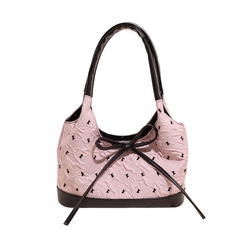 Bucket Bag Women's Bag 2025 New Summer Bow Shoulder Bag Literary and Leisure Tongkan Portable Tote Bag