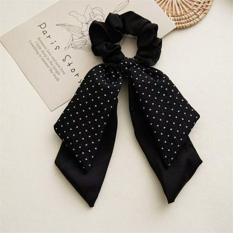 Korean Polka Dot Double Layer Scrunchie Bow Ponytail Tie Headband Hair Accessory