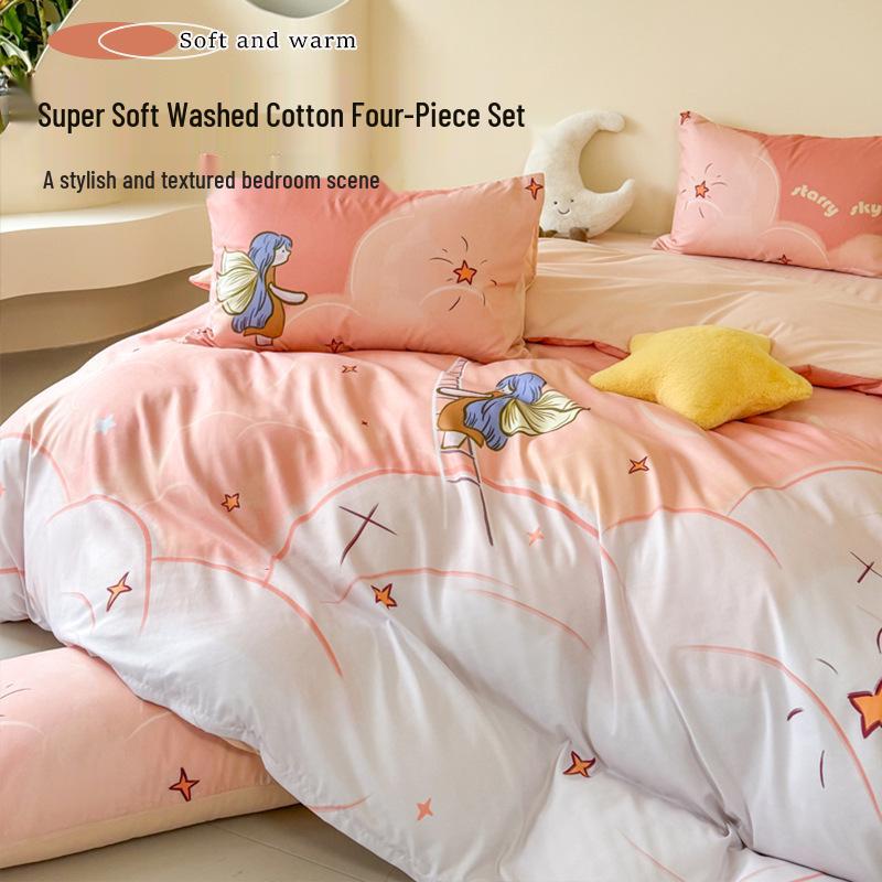 

Свіжий мультяшний принт, випрана бавовна, 3-предметний постільний комплект: Суперм який, Приталений, Односпальний 1.2m flat 3-piece for 1.5*2m duvet