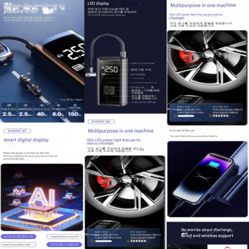 Portable Wireless Tire Pressure Inflator All-in-One Set: 6000mAh