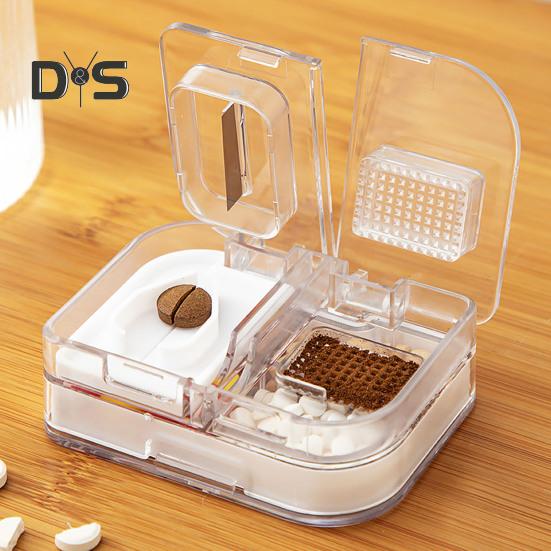 3 w 1 Przecinarka do tabletek Pudełko do przechowywania tabletek Odporne na wilgoć Przenośne Przezroczyste Wielofunkcyjne etui do przenoszenia tabletek