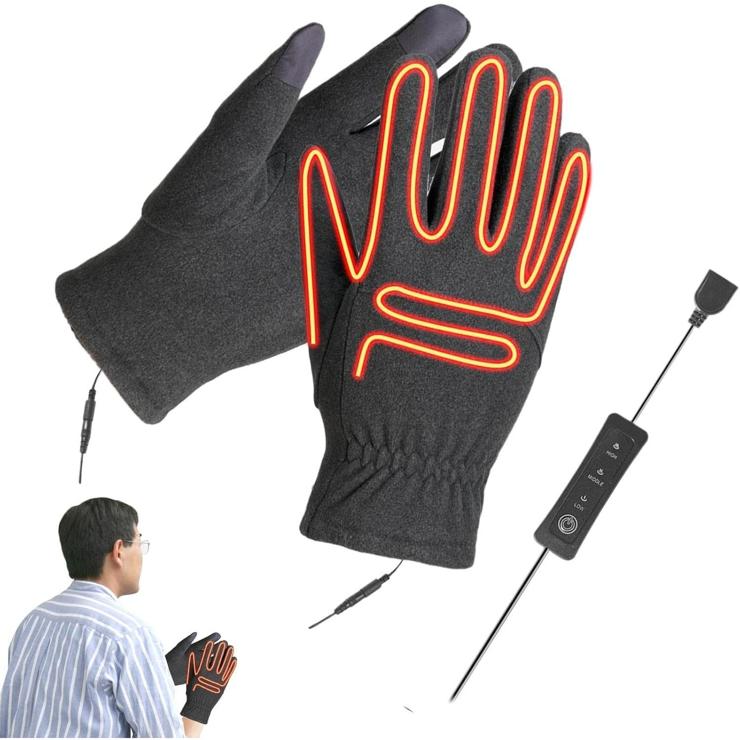 USB Heated Gloves - 3 Temperature Settings,Touchscreen Gloves | High Quality Fabric and Velvet,Winter Sports and Driving in Cold Conditions L