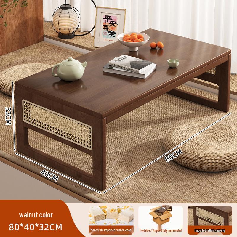 Faltbarer Teetisch aus massivem Holz im chinesischen Stil für Erker & Balkone – Kompakter niedriger Ess- & Tatami-Tisch